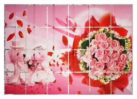 Наклейка на кафельную плитку "Букет роз и мишки" 90х60 см