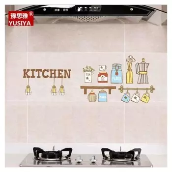 Наклейка на кафельную плитку "Кухня с лампочками" 30х90 см