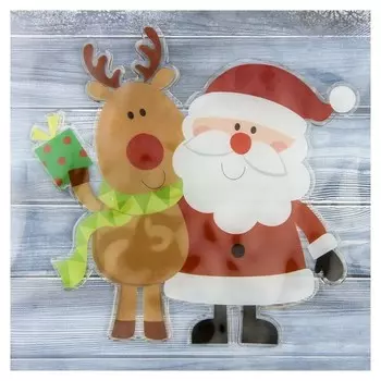 Наклейка на стекло "Дед мороз с оленем" 16,5х16,5 см