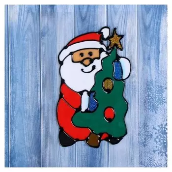 Наклейка на стекло "Дед мороз с ёлкой" 9х14 см