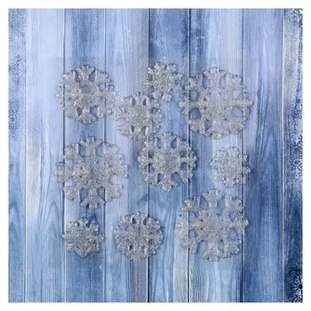 Наклейка на стекло "Серебристая снежинка" (Набор 10 шт) 18,5х18,5 см