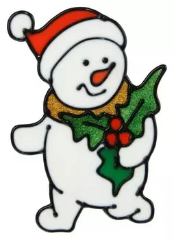 Наклейка на стекло "Снеговик в колпаке" 9,5х14,5 см