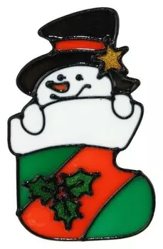 Наклейка на стекло "Снеговик в новогоднем носке" 9х15 см