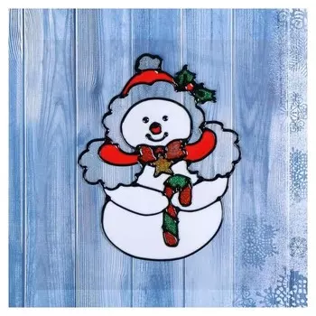 Наклейка на стекло "Снеговик в шапочке" 12,5х15,5 см