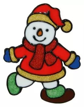 Наклейка на стекло "Снеговик в шубке" 10,5х13 см