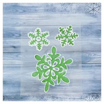 Наклейка на стекло "Снежинки" 13 см, 7 см, зелёный