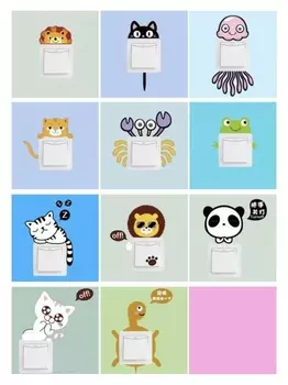 Наклейка на выключатель "Животный мир" набор 11 шт на листе 8,6х8,6 см 30х45 см