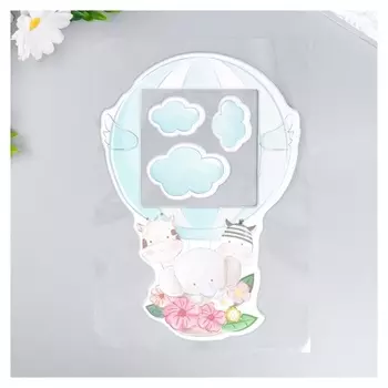 Наклейка на выключатель "Зверята на воздушном шаре" окно 8,5х8,5 см, объемная 26х16,5 см