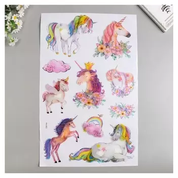 Наклейка пластик 3D "Единороги и цветы" 66х35 см