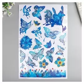 Наклейка пластик 7D "Бабочки" синяя 65х36 см