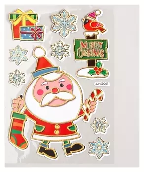 Наклейка пластик "Дед мороз и птичка" 17х27 см