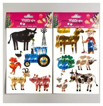 Наклейка пластик глазки "Фермерское хозяйство" голография 25х14 см