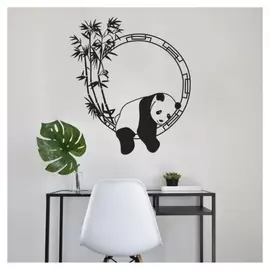 Наклейка пластик интерьерная чёрная "Панда и бамбук" 40х60 см