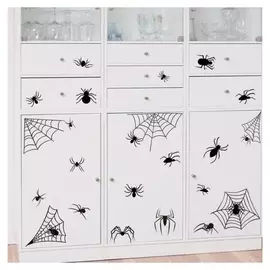 Наклейка пластик интерьерная чёрная "Пауки и паутина" 30х60 см