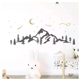 Наклейка пластик интерьерная чёрная с золотом "Горы, ночь, созвездия" 15х58 см
