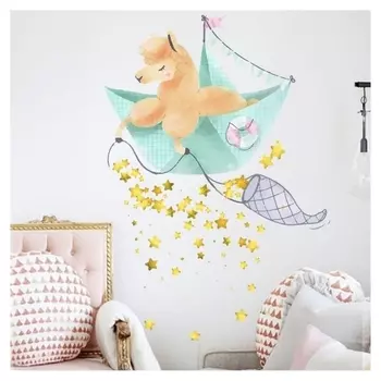 Наклейка пластик интерьерная цветная "Альпака в бумажном кораблике" 30х60 см набор 2 листа