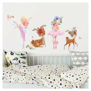 Наклейка пластик интерьерная цветная "Балерины и олешки" 50х70 см