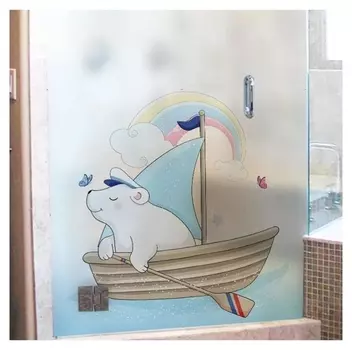 Наклейка пластик интерьерная цветная "Белый мишка в лодочке" 58х60 см
