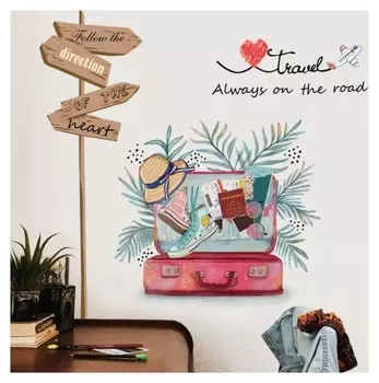 Наклейка пластик интерьерная цветная "Чемоданное настроение" 30х60 см