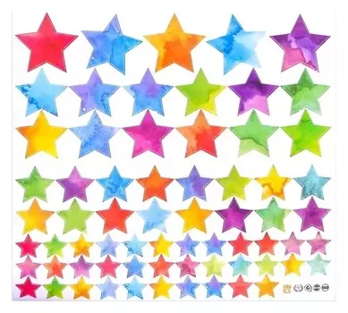 Наклейка пластик интерьерная цветная "Цветные звёзды" 45х50 см