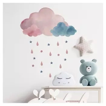 Наклейка пластик интерьерная цветная "Дождливые тучки" 22х39 см