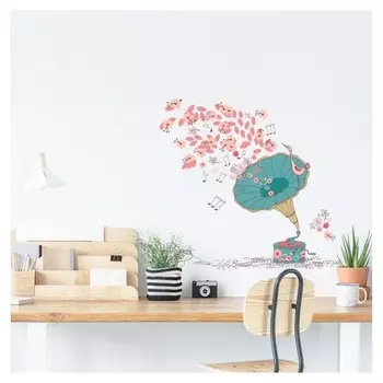 Наклейка пластик интерьерная цветная "Граммофон с цветами" 45х60 см