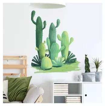 Наклейка пластик интерьерная цветная "Кактусы" 30х60 см