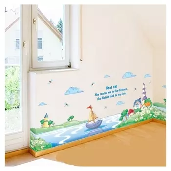 Наклейка пластик интерьерная цветная "Кораблик в речке" 50х70 см