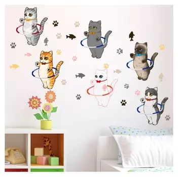 Наклейка пластик интерьерная цветная "Котятки и обручи" 30х60 см набор 2 листа