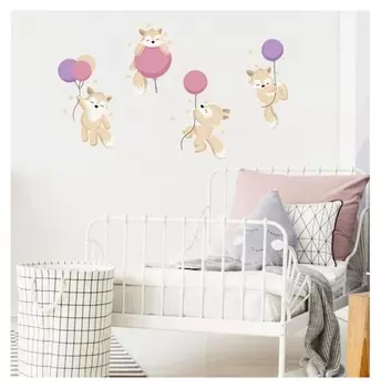 Наклейка пластик интерьерная цветная "Лисята и воздушные шарики" 30х60 см