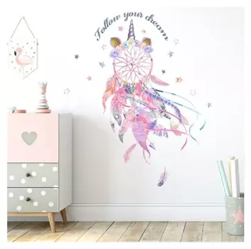 Наклейка пластик интерьерная цветная "Ловец снов - единорог" 25х35 см набор 4 листа