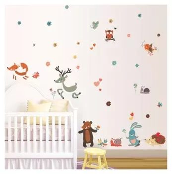 Наклейка пластик интерьерная цветная "Милые лесные зверушки" 50х70 см