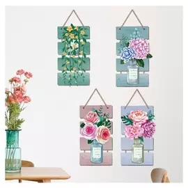 Наклейка пластик интерьерная цветная "Настенные дощечки с цветами"набор 4 листа 30х45 см