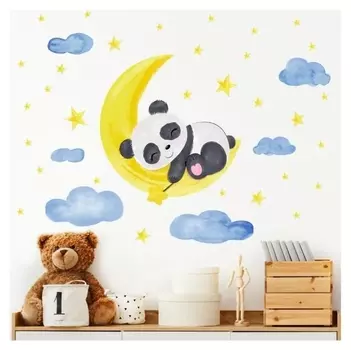 Наклейка пластик интерьерная цветная "Панда на месяце" 25х35 см набор 4 листа