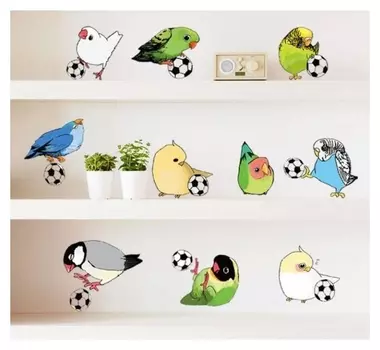 Наклейка пластик интерьерная цветная "Попугайчики и футбольный мяч" 50х70 см
