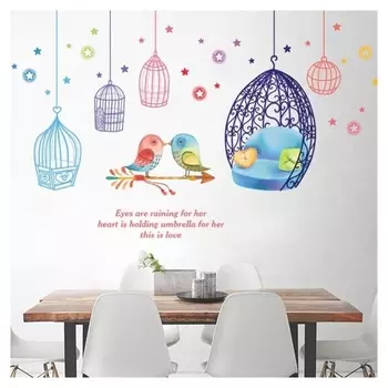 Наклейка пластик интерьерная цветная "Птенчики и клетки" 50х70 см