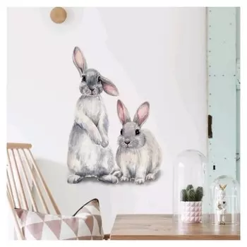 Наклейка пластик интерьерная цветная "Серые зайчики" 30х40 см