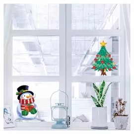 Наклейка пластик интерьерная цветная "Снеговик и ёлочка" 20х30 см