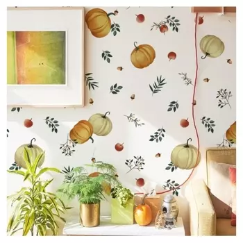 Наклейка пластик интерьерная цветная "Тыквы и яблоки" набор 2 листа 30х40 см