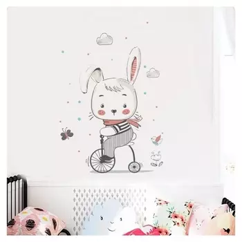 Наклейка пластик интерьерная цветная "Зайка на велосипеде" 40х60 см