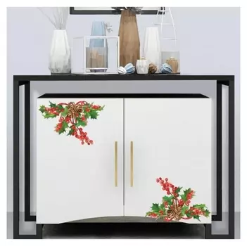 Наклейка пластик интерьерная цветная "Зимняя веточка с ягодами и шишками" 20х30 см