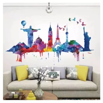 Наклейка пластик интерьерная цветная "Знаменитые башни. краски" 45х60 см набор 2 листа