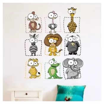 Наклейка пластик интерьерная цветная "Зверята с большими глазами"