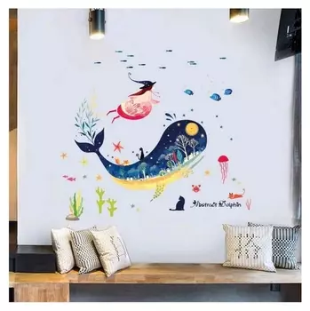 Наклейка пластик интерьерная "Дельфин и абстрация" 50х70 см