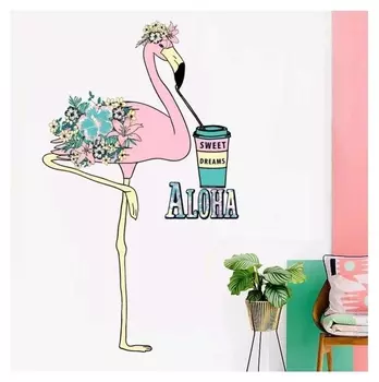 Наклейка пластик интерьерная "Фламинго с цветами" 50х70 см