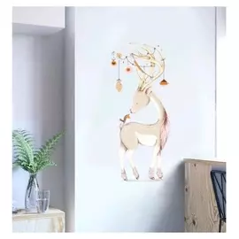 Наклейка пластик интерьерная "Оленёнок и птичка" 40х60 см