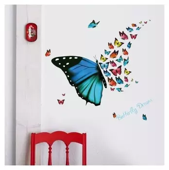 Наклейка пластик интерьерная "Полёт бабочек" 30х60 см