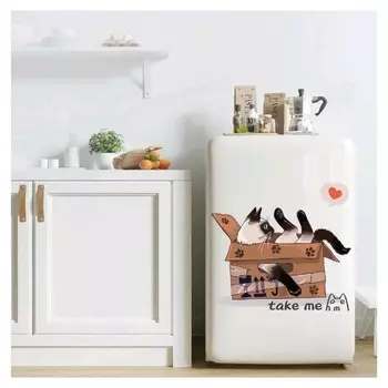 Наклейка пластик интерьерная "Сиамский кот в коробке" 30х40 см