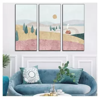 Наклейка пластик интерьерная триптих "Домик в глуши" набор 3 листа 29,5х61 см