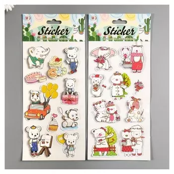 Наклейка пластик многослойная "Белые зверята" 32х13,5 см